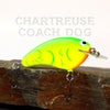 Old School Balsa Baits Wesley Strader Series W1 in Chartreuse Coach Dog